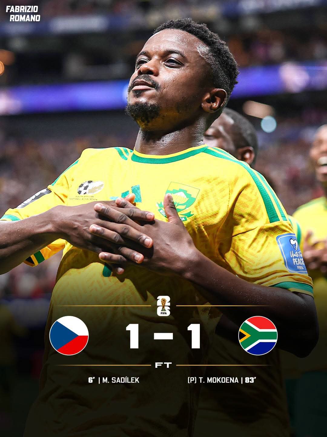 Mokoena’s late penalty keeps Bafana Bafana’s World Cup hopes alive